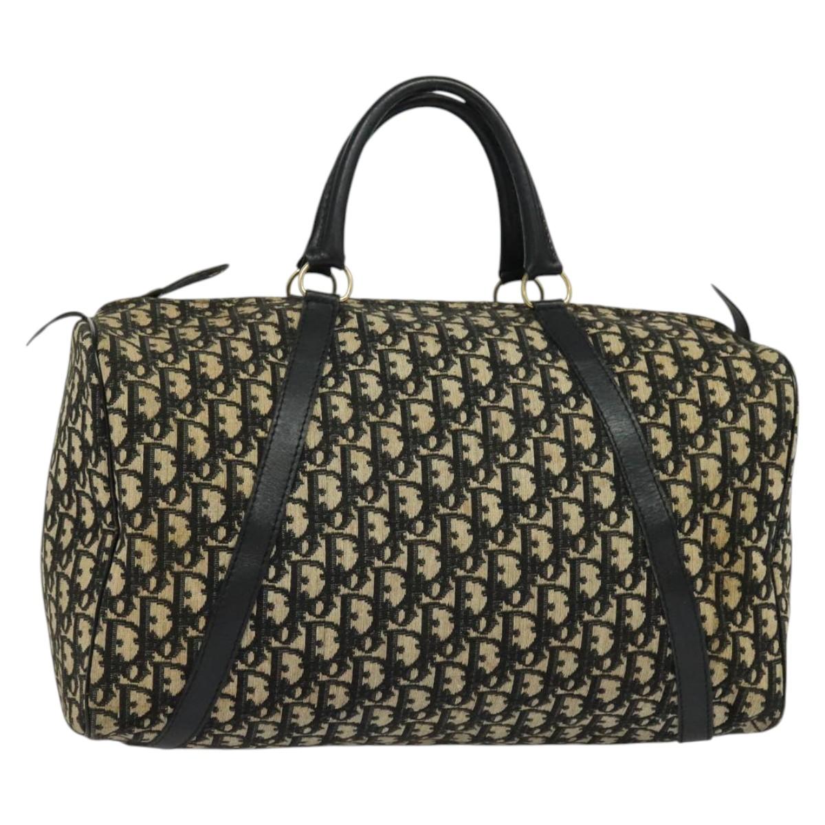 Christian Dior Trotter Canvas Boston Bag Black Gold