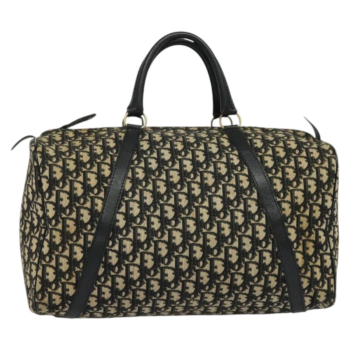 Christian Dior Trotter Canvas Boston Bag Black Gold