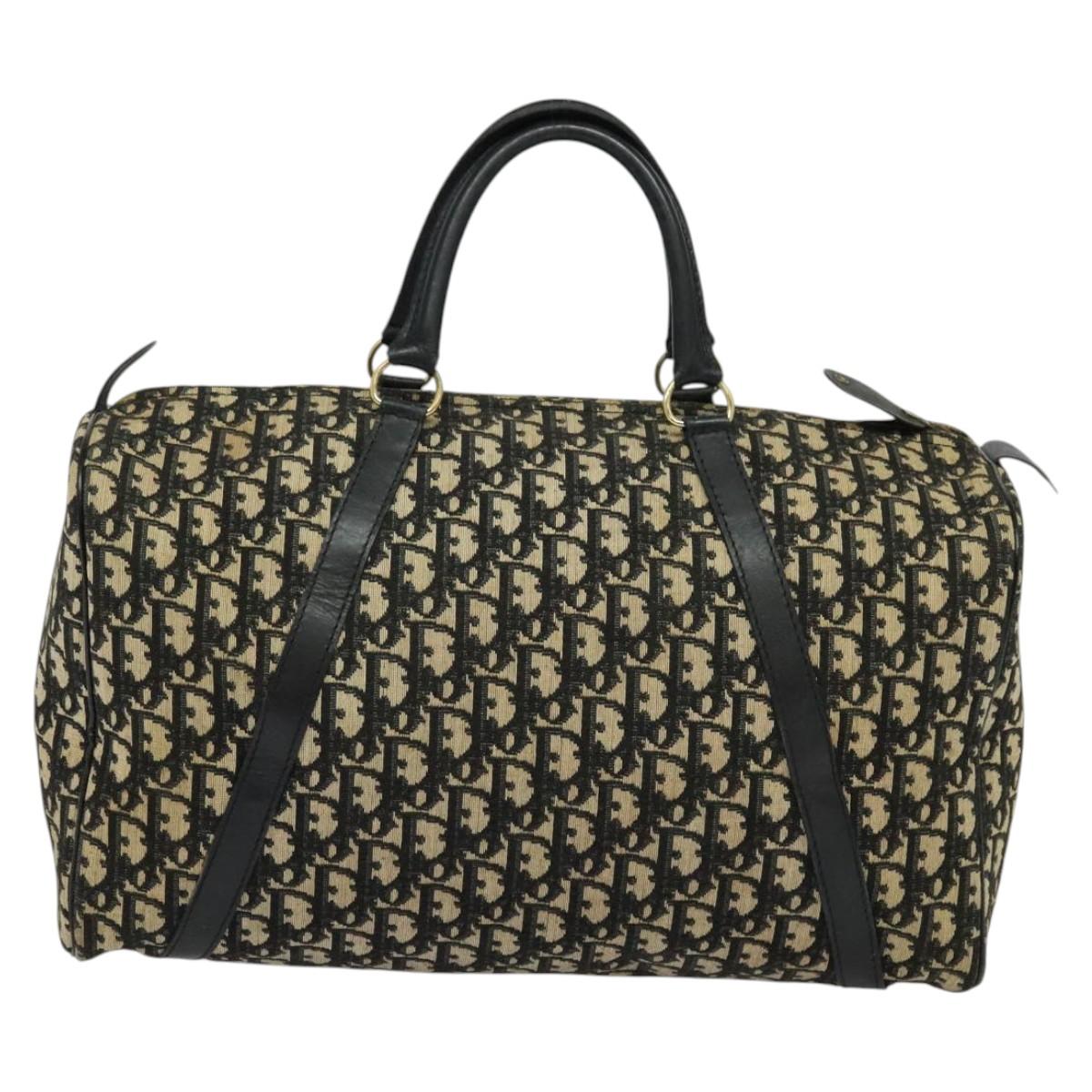 Christian Dior Trotter Canvas Boston Bag Black Gold