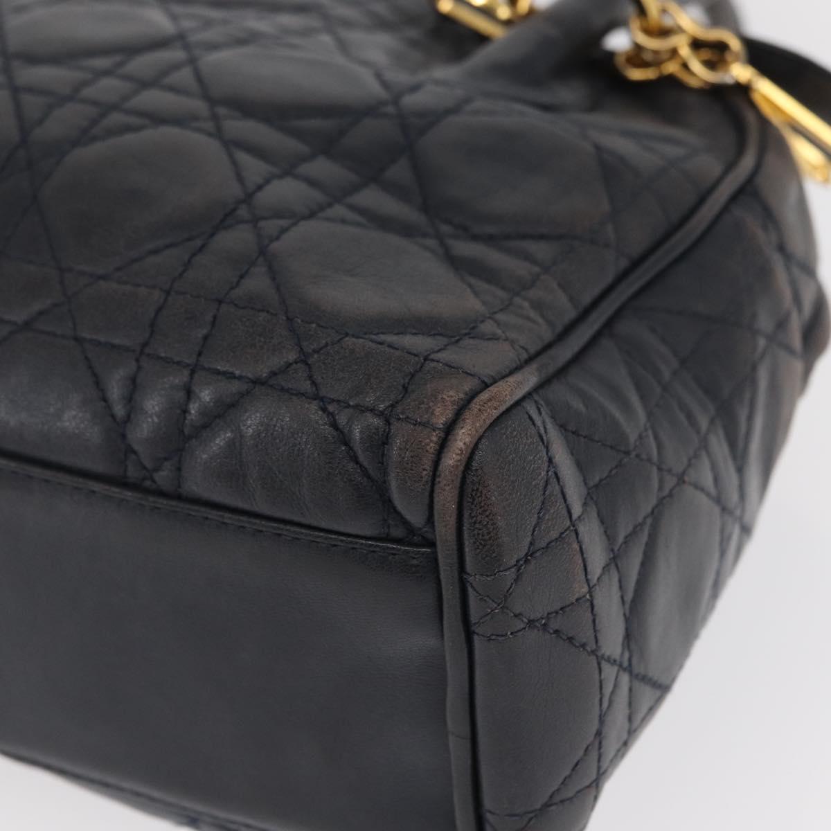 Lady Dior Hand Bag Lamb Skin Navy Gold