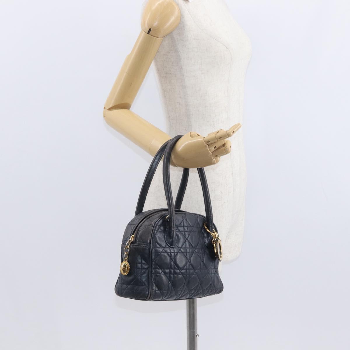 Lady Dior Hand Bag Lamb Skin Navy Gold