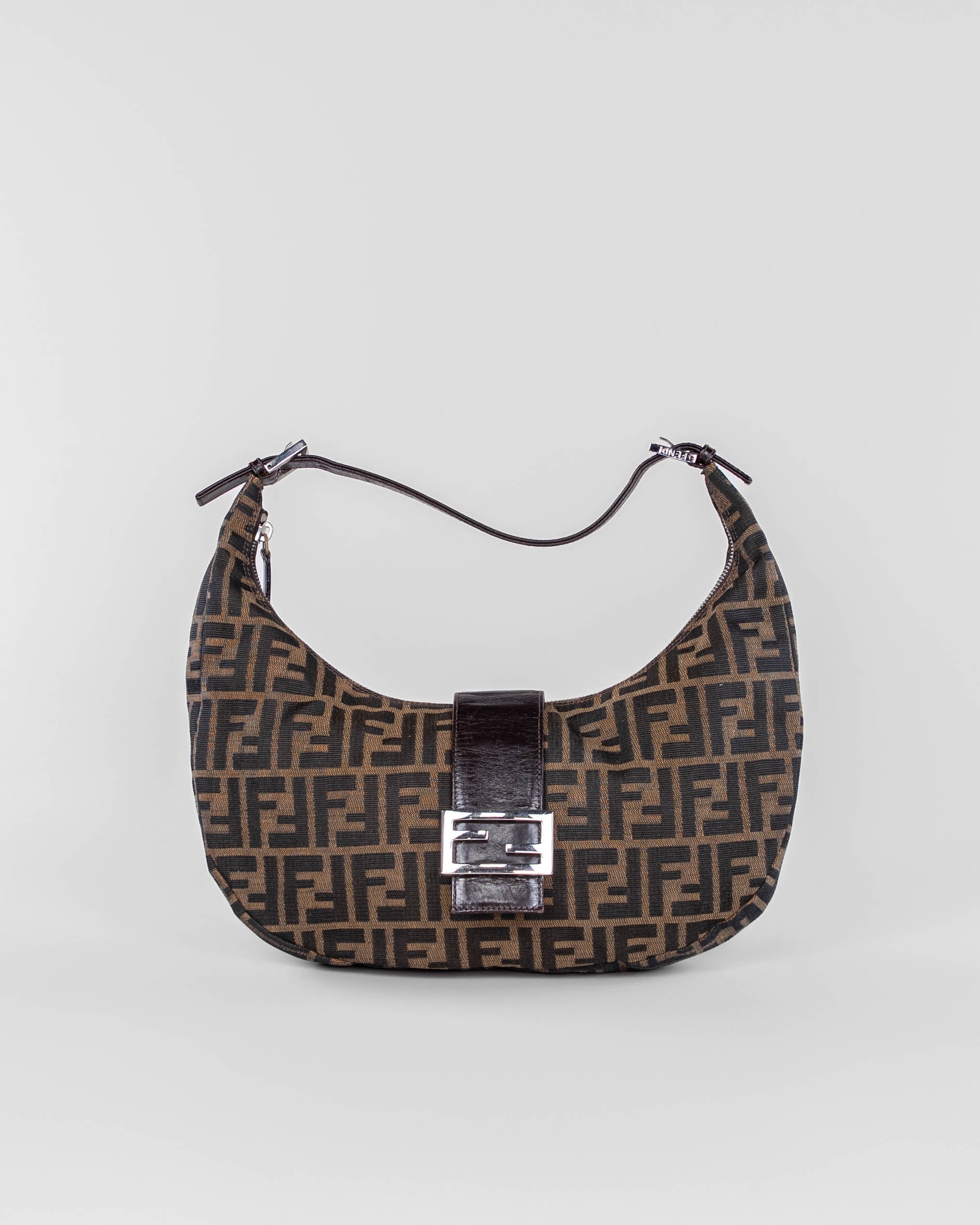Zucca Canvas Shoulder Bag Brown Black Silver