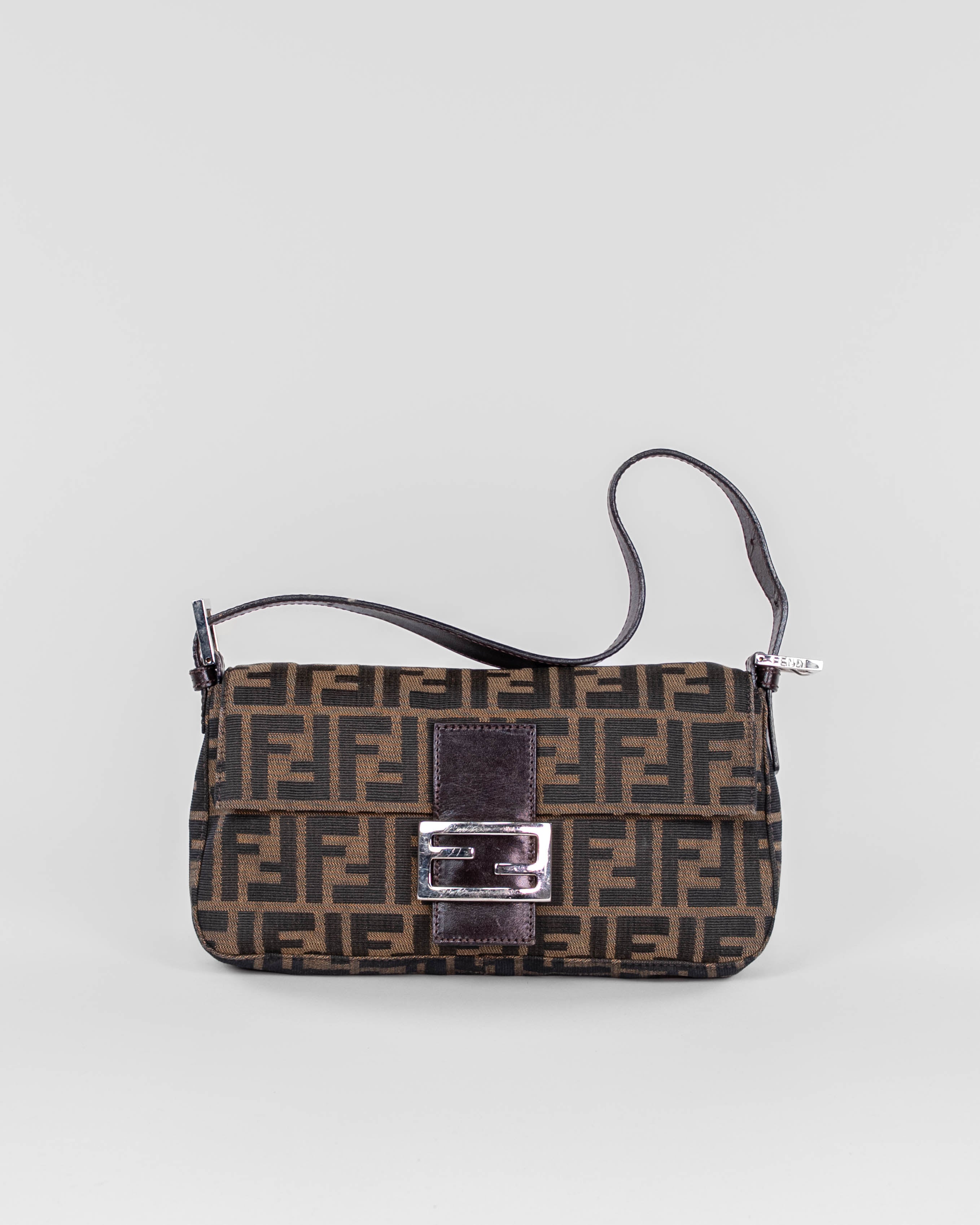 Zucca Canvas Mamma Baguette Shoulder Bag Brown Black Silver