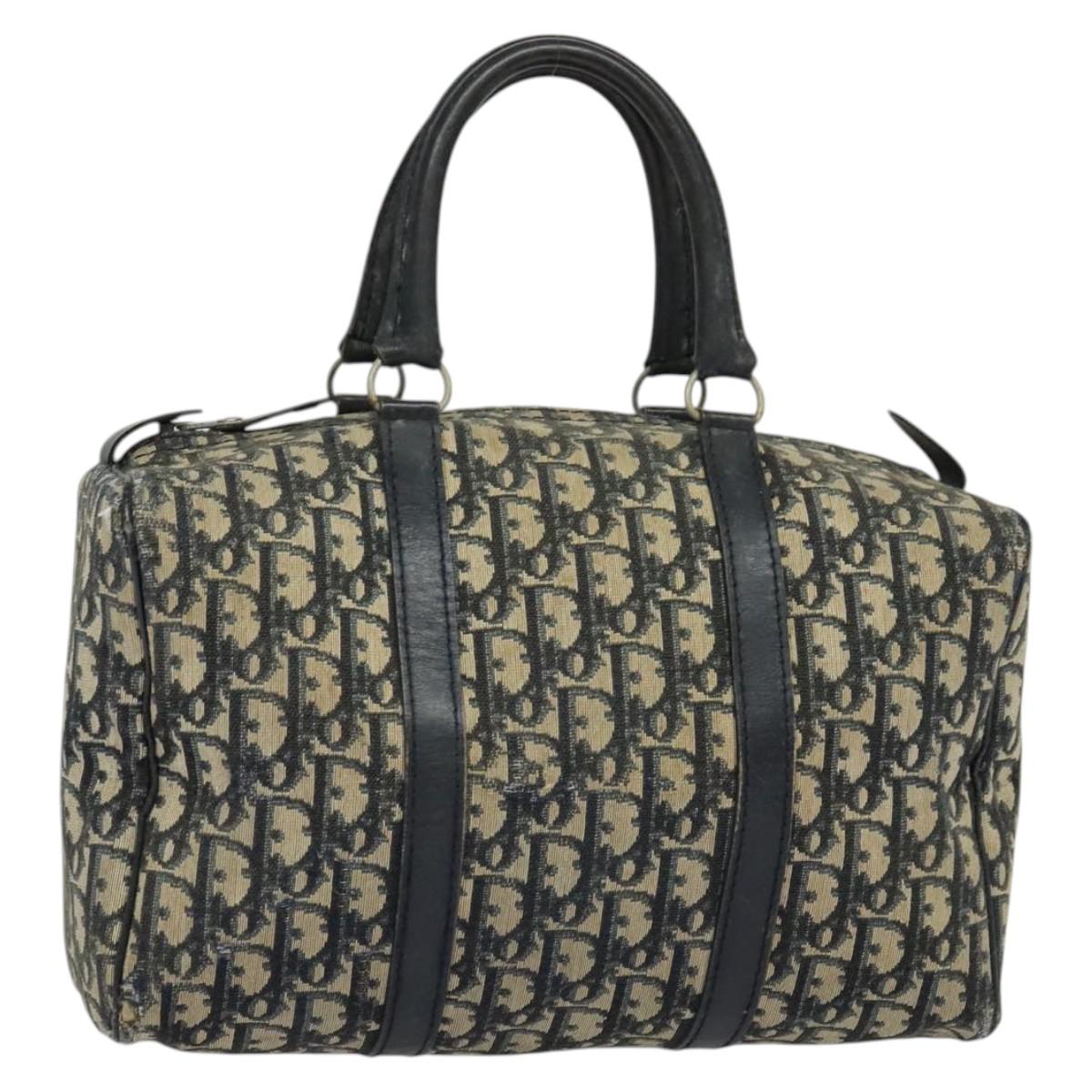 Christian Dior Trotter Canvas Boston Bag Navy Silver