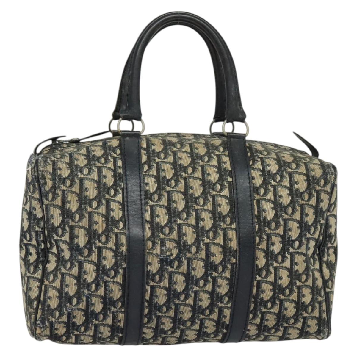 Christian Dior Trotter Canvas Boston Bag Navy Silver