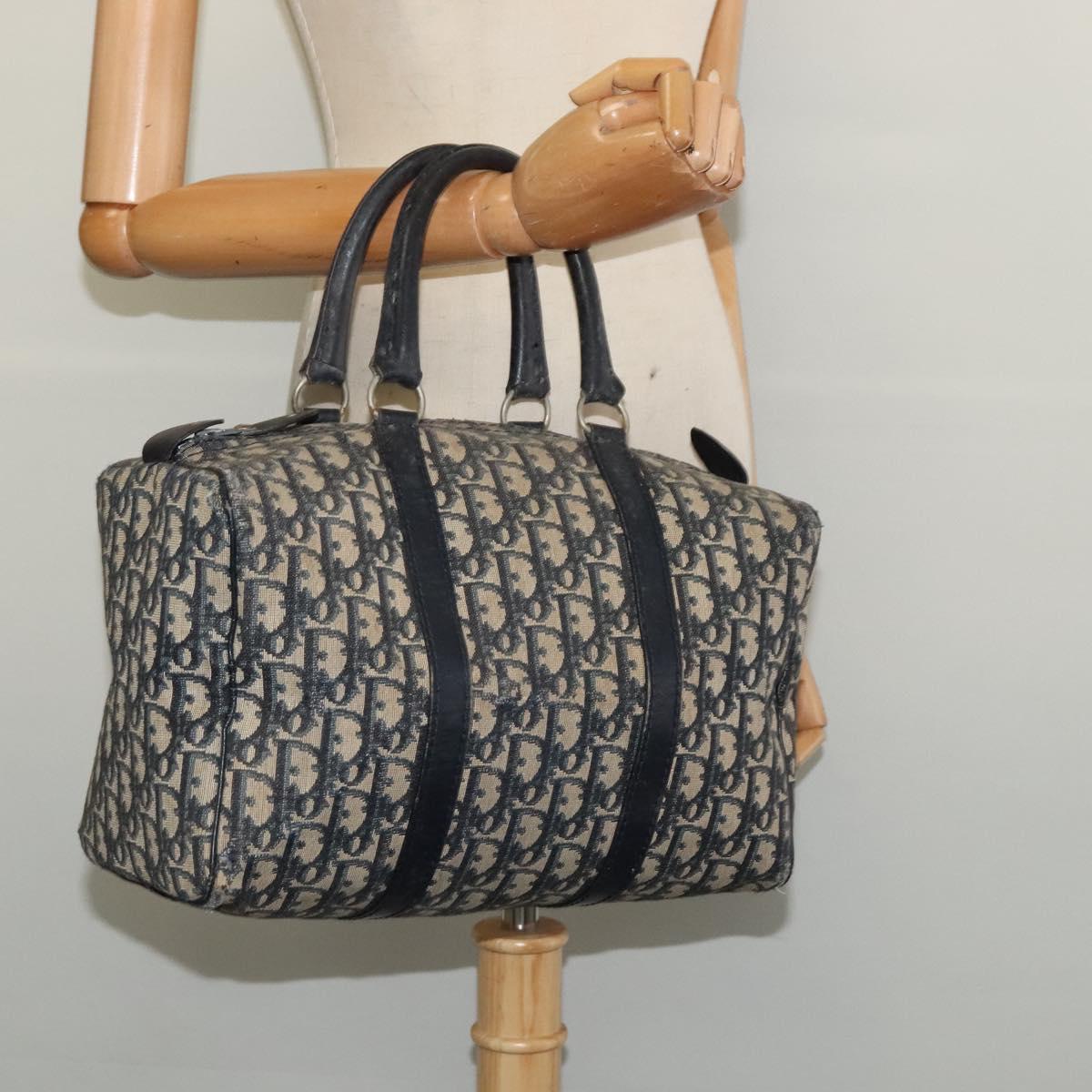 Christian Dior Trotter Canvas Boston Bag Navy Silver