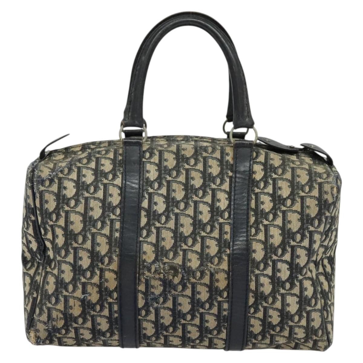 Christian Dior Trotter Canvas Boston Bag Navy Silver
