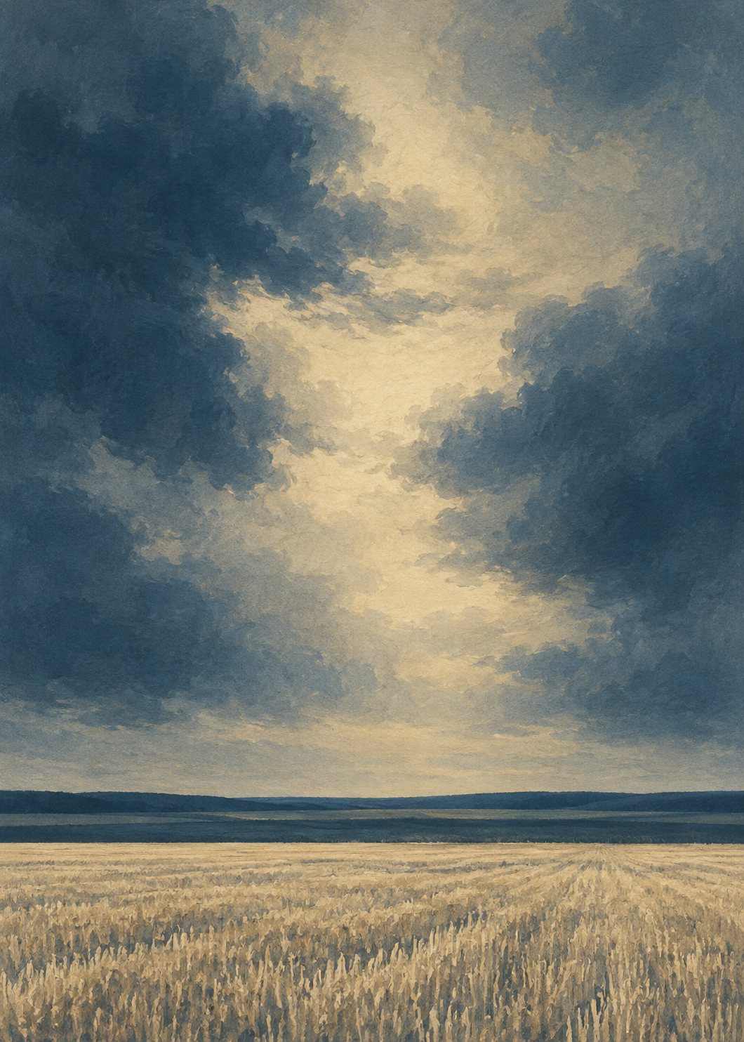 Efter regnet poster från Kanva. Landskap med uppklarande himmel. Huvudfärger: Blått, Beige.