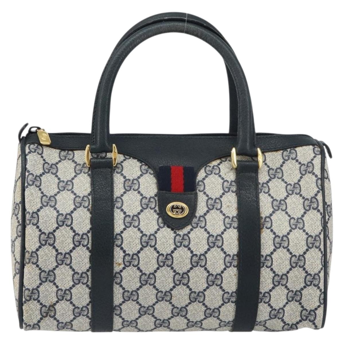 GG Supreme Sherry Line Hand Bag PVC Navy Gold Red