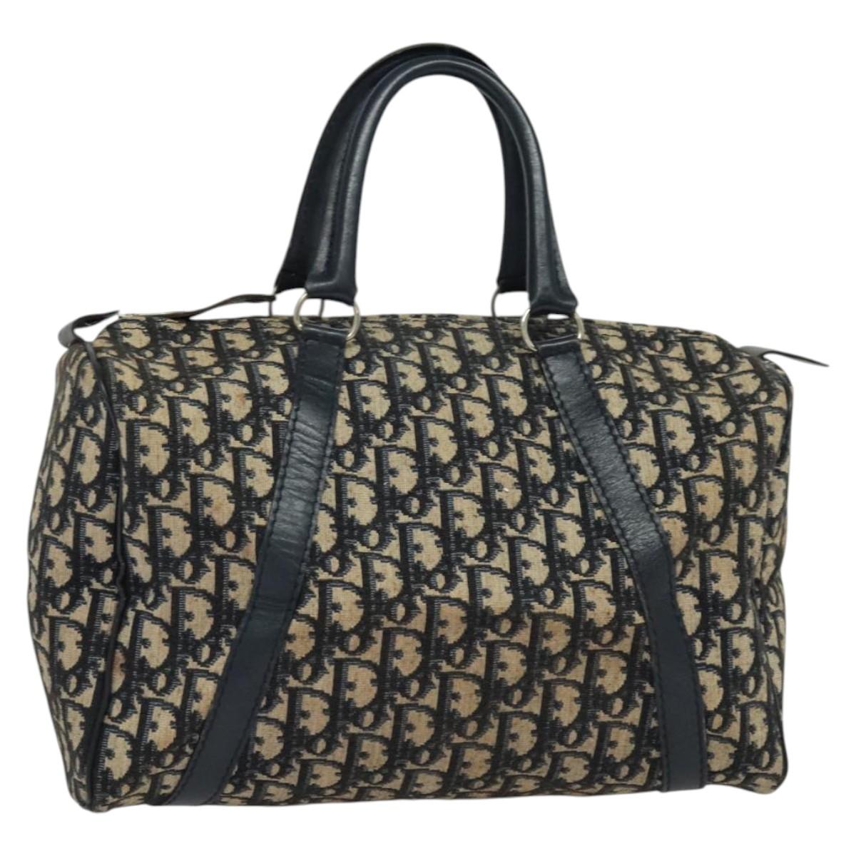 Christian Dior Trotter Canvas Boston Bag Navy Silver