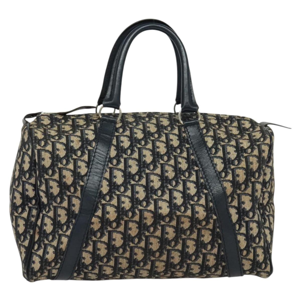 Christian Dior Trotter Canvas Boston Bag Navy Silver