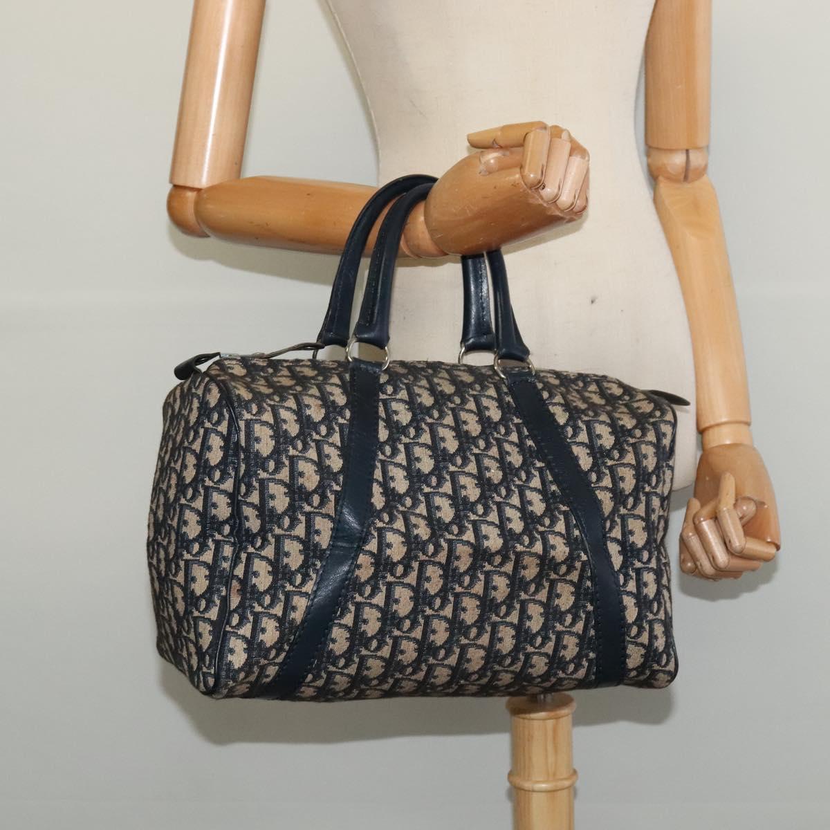 Christian Dior Trotter Canvas Boston Bag Navy Silver