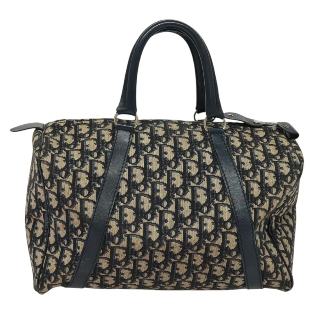 Christian Dior Trotter Canvas Boston Bag Navy Silver