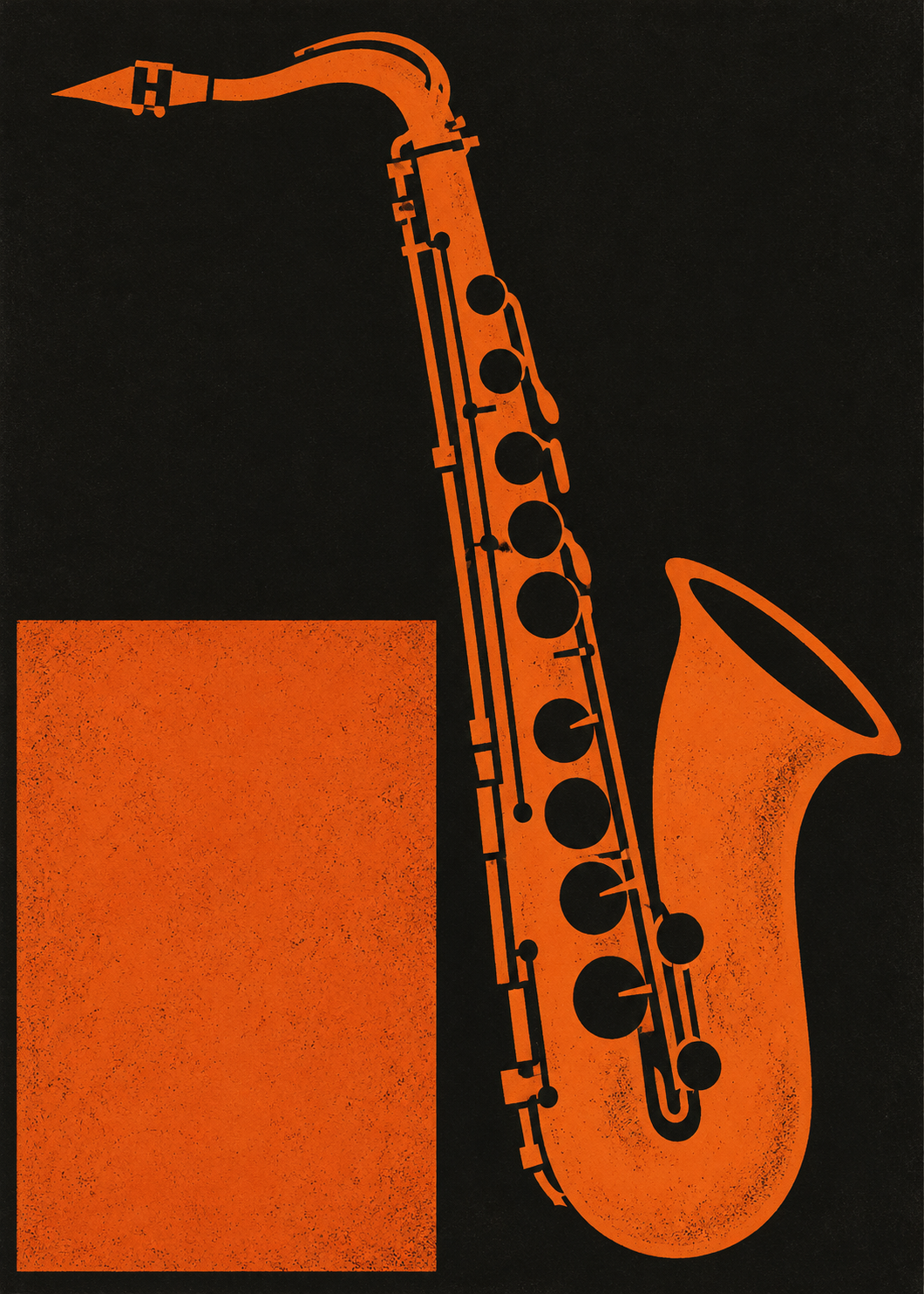 Mässing i moll poster från Kanva. Saxofon. Huvudfärger: Orange, Svart.