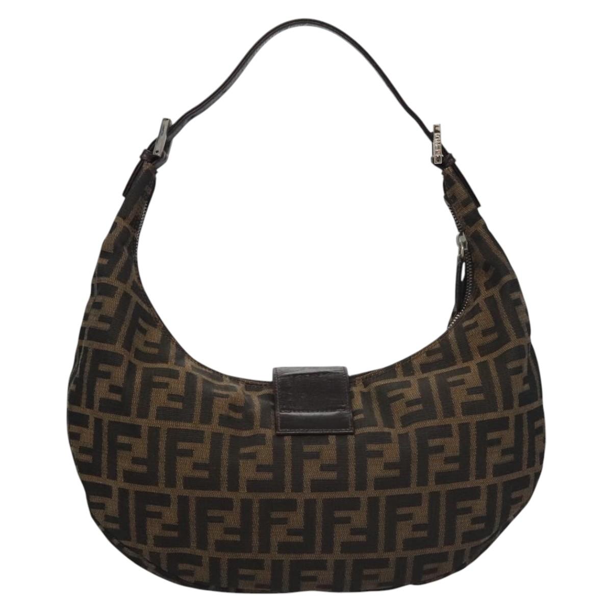 Zucca Canvas Shoulder Bag Brown Black Silver