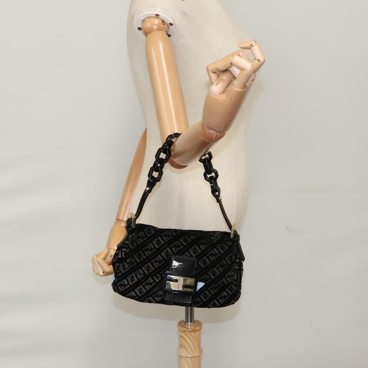Zucchino Canvas Mini Mamma Baguette Shoulder Bag Velor Black