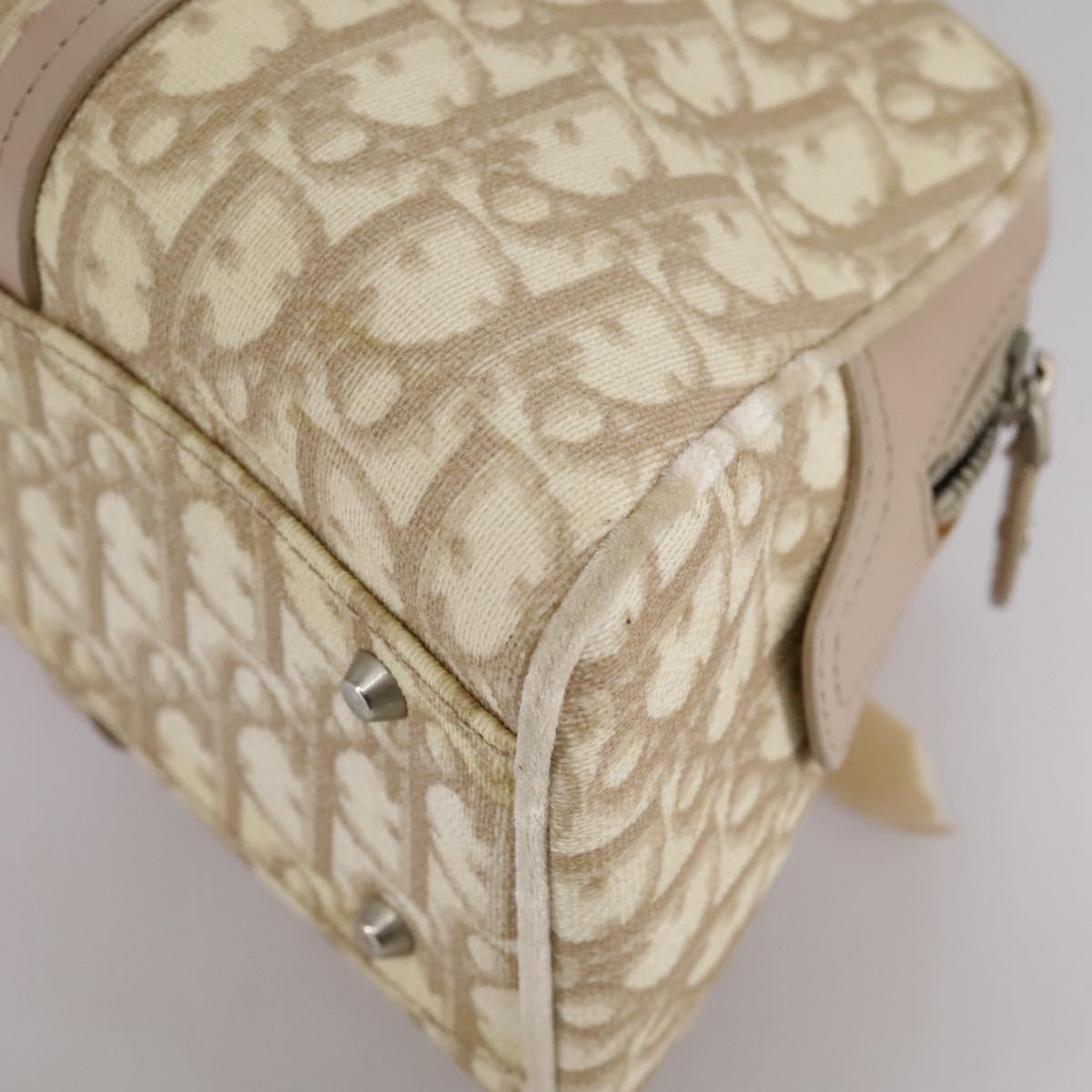 Trotter Canvas Chain Hand Bag PVC Beige Silver