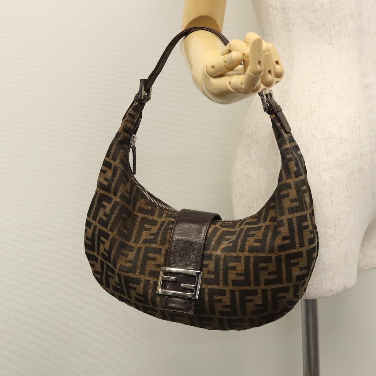 Zucca Canvas Shoulder Bag Brown Black Silver