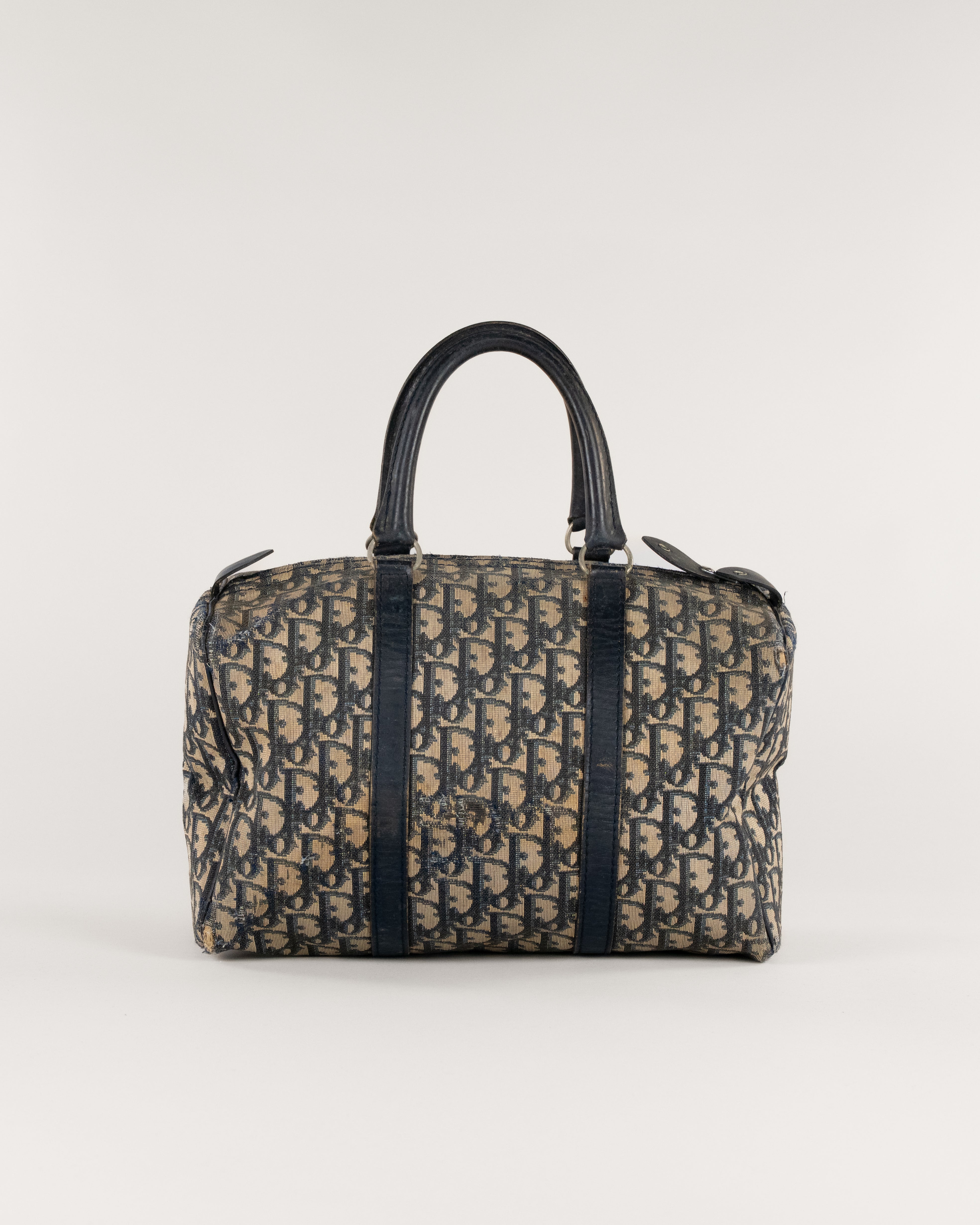 Christian Dior Trotter Canvas Boston Bag Navy Silver