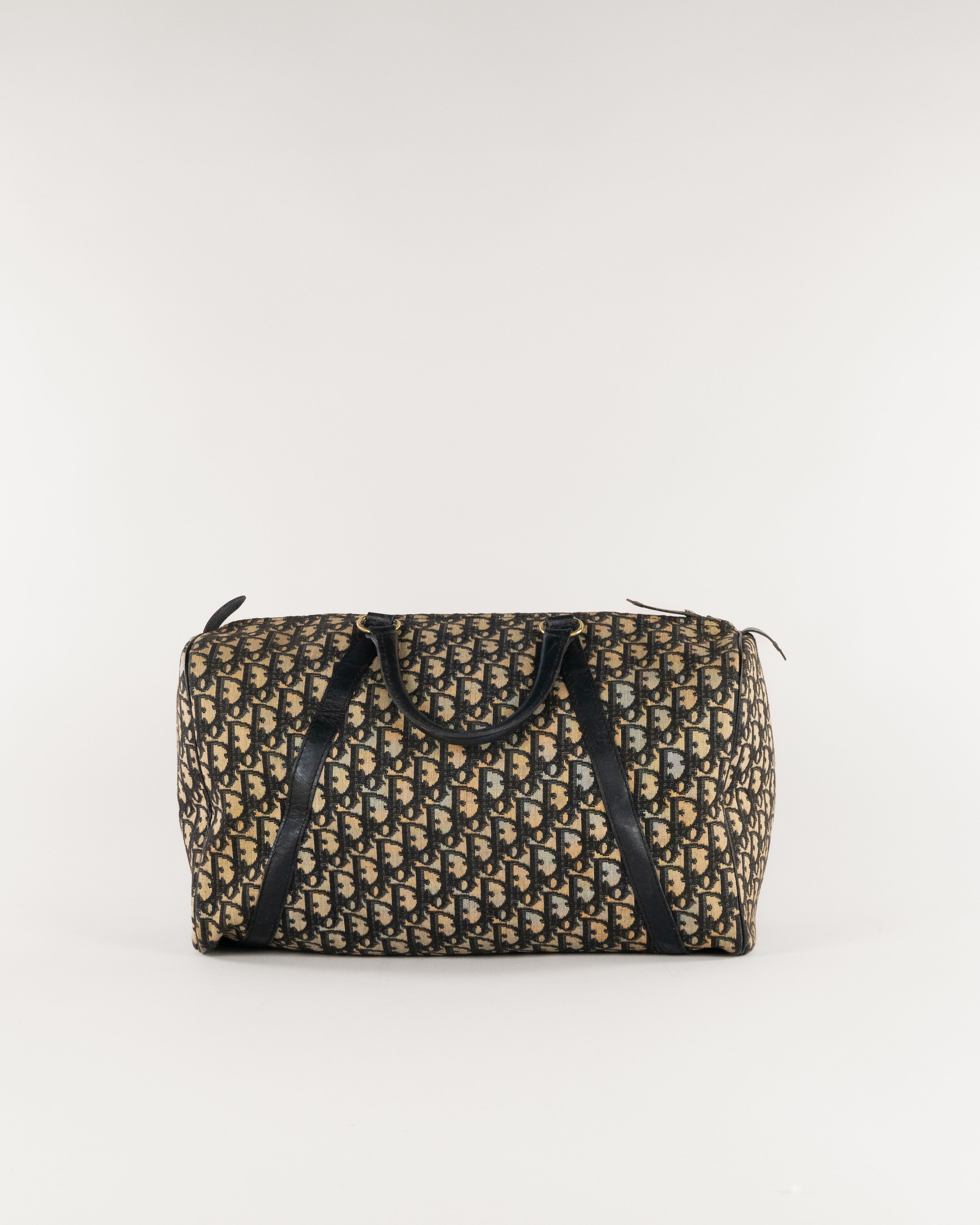 Christian Dior Trotter Canvas Boston Bag Black Gold
