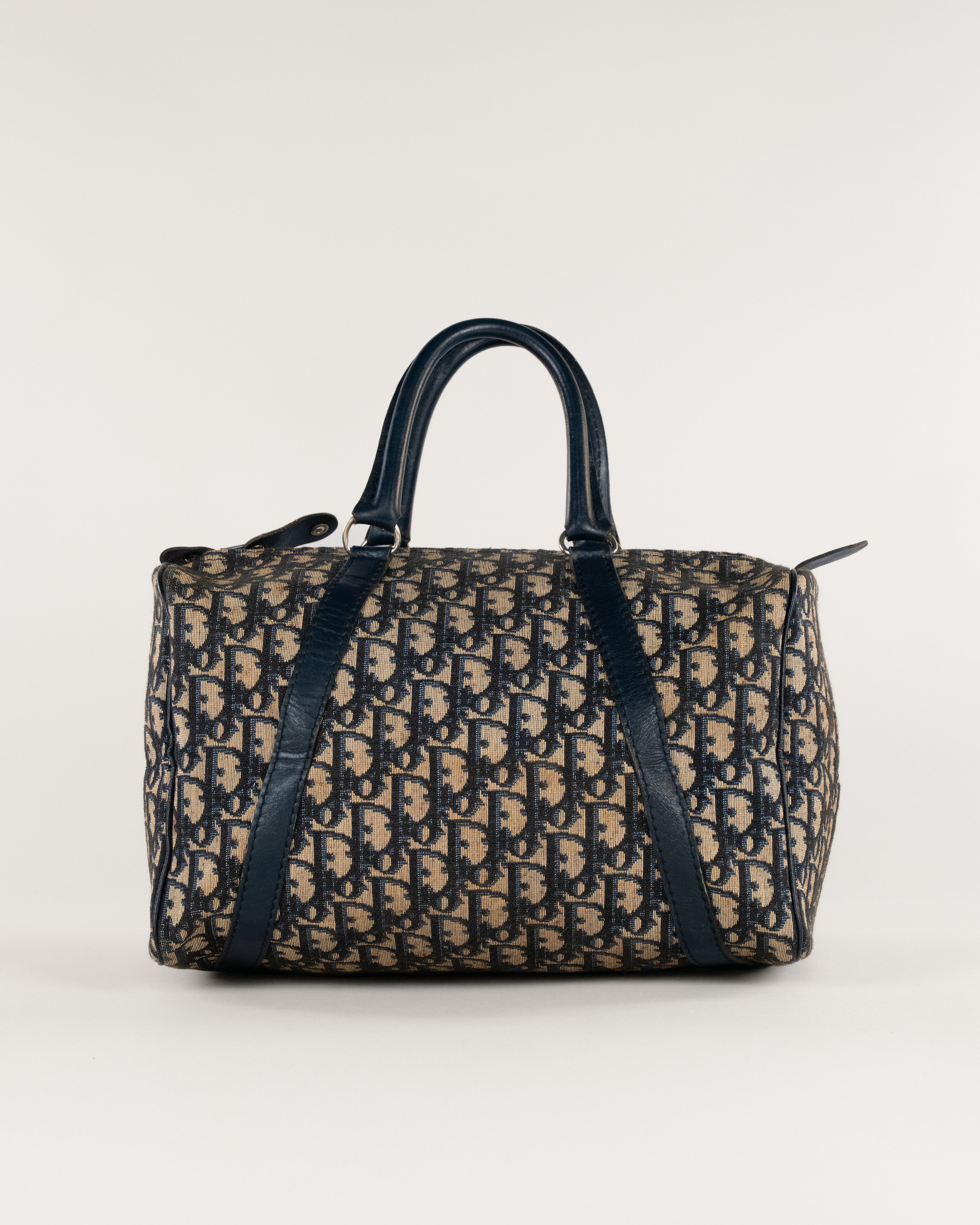 Christian Dior Trotter Canvas Boston Bag Navy Silver