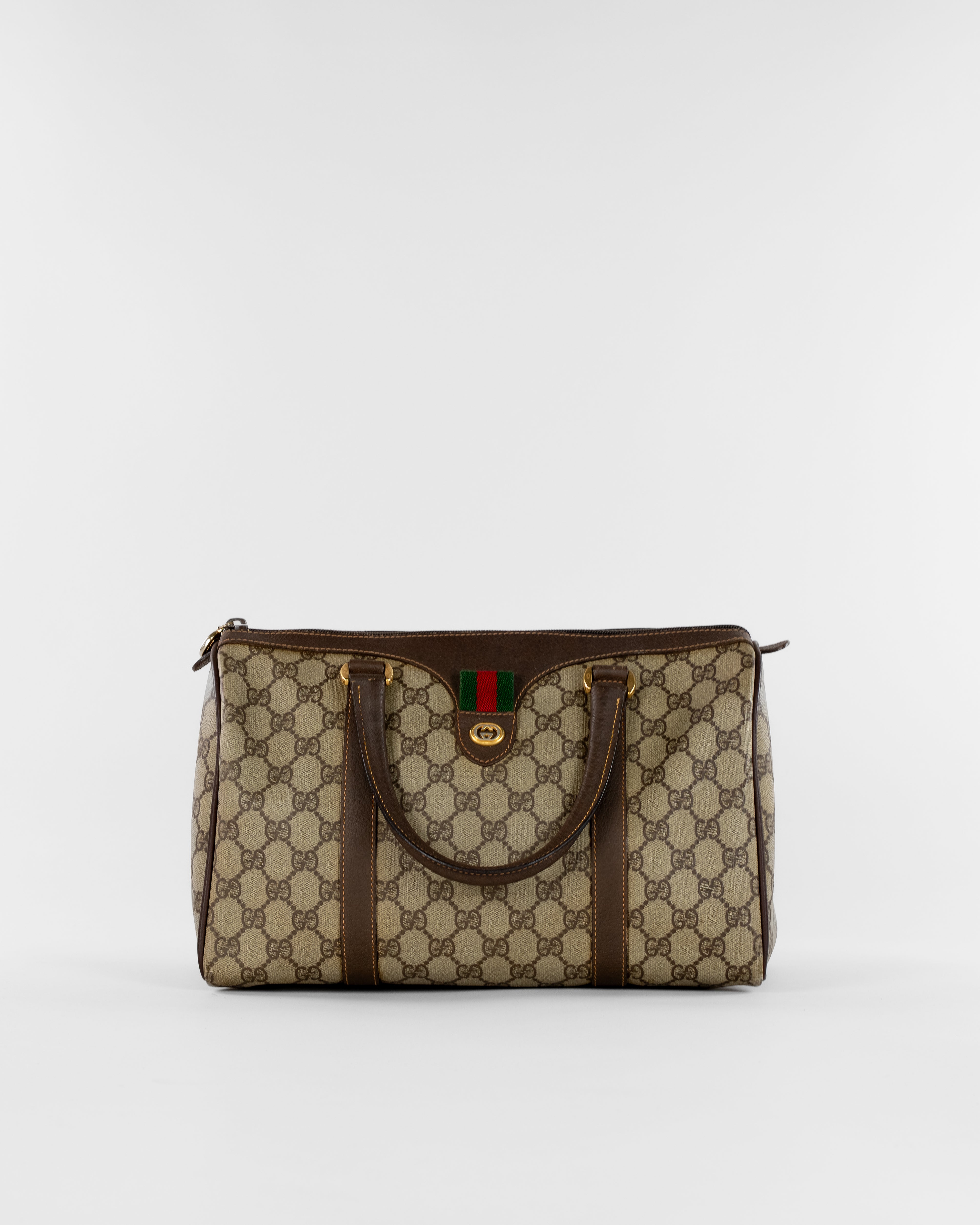 GG Supreme Web Sherry Line Boston Bag PVC Beige Gold