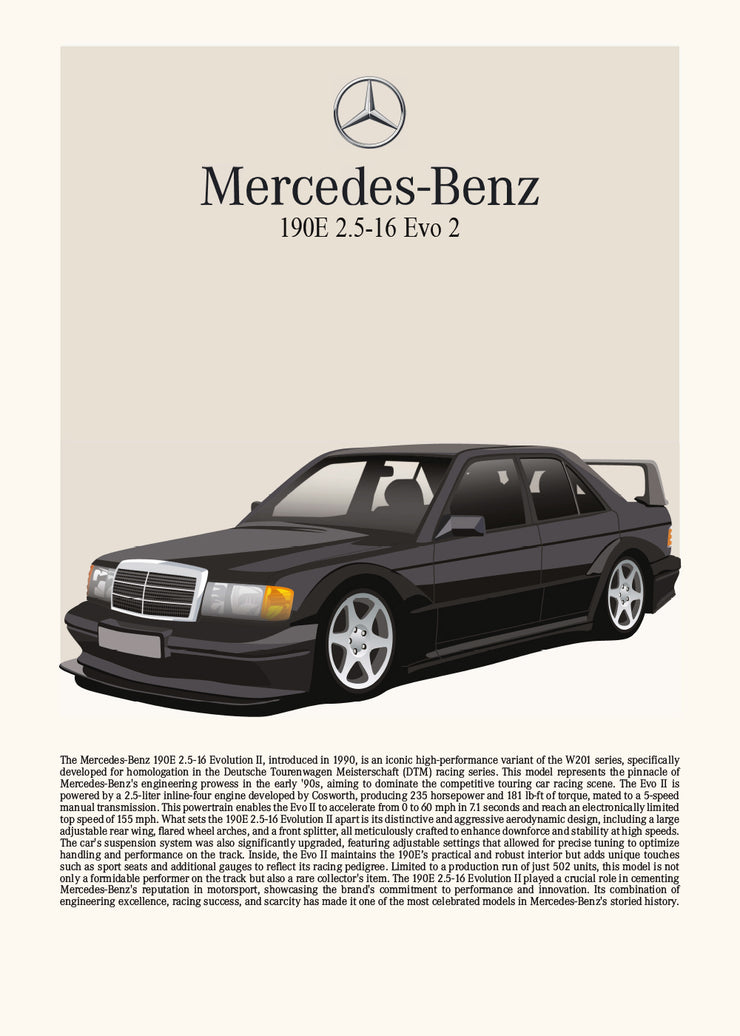 "Mercedes 190E" Poster - 30x40, 50x70, 70x100 - Merchsweden 70x100 cm