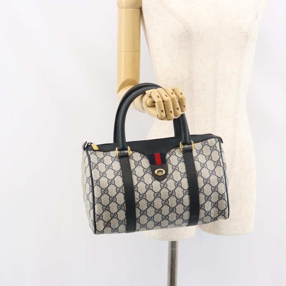 Gucci GG Supreme Sherry Line Hand Bag PVC Navy Gold Red 39 02 006