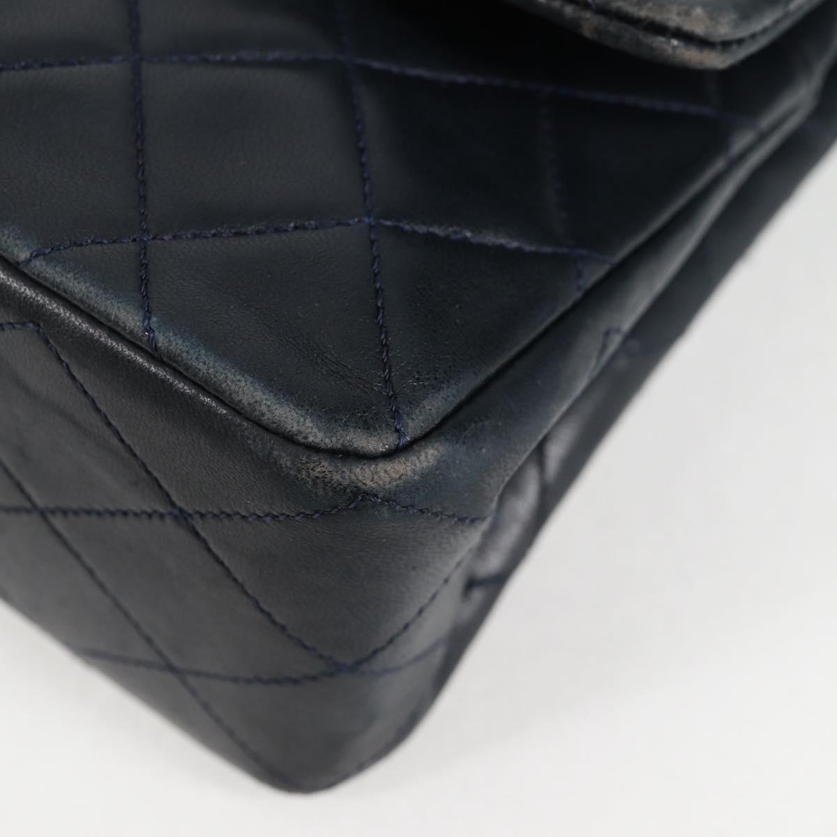 Matelasse 25 Double Flap Chain Bag Lamb Skin Navy Gold CC