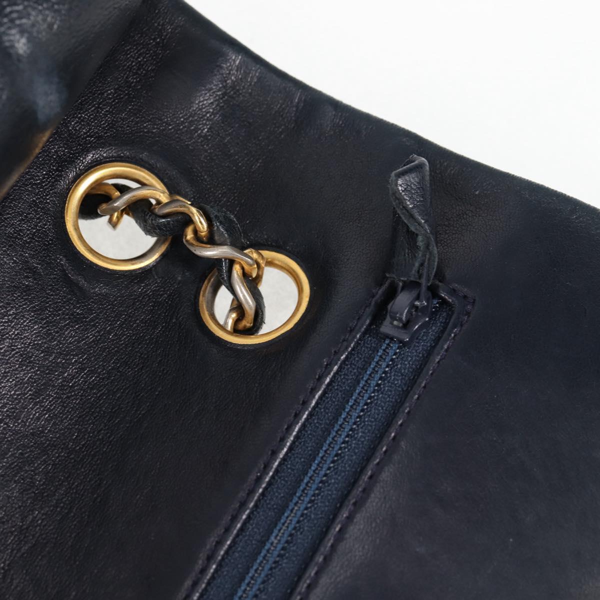 Matelasse 25 Double Flap Chain Bag Lamb Skin Navy Gold CC