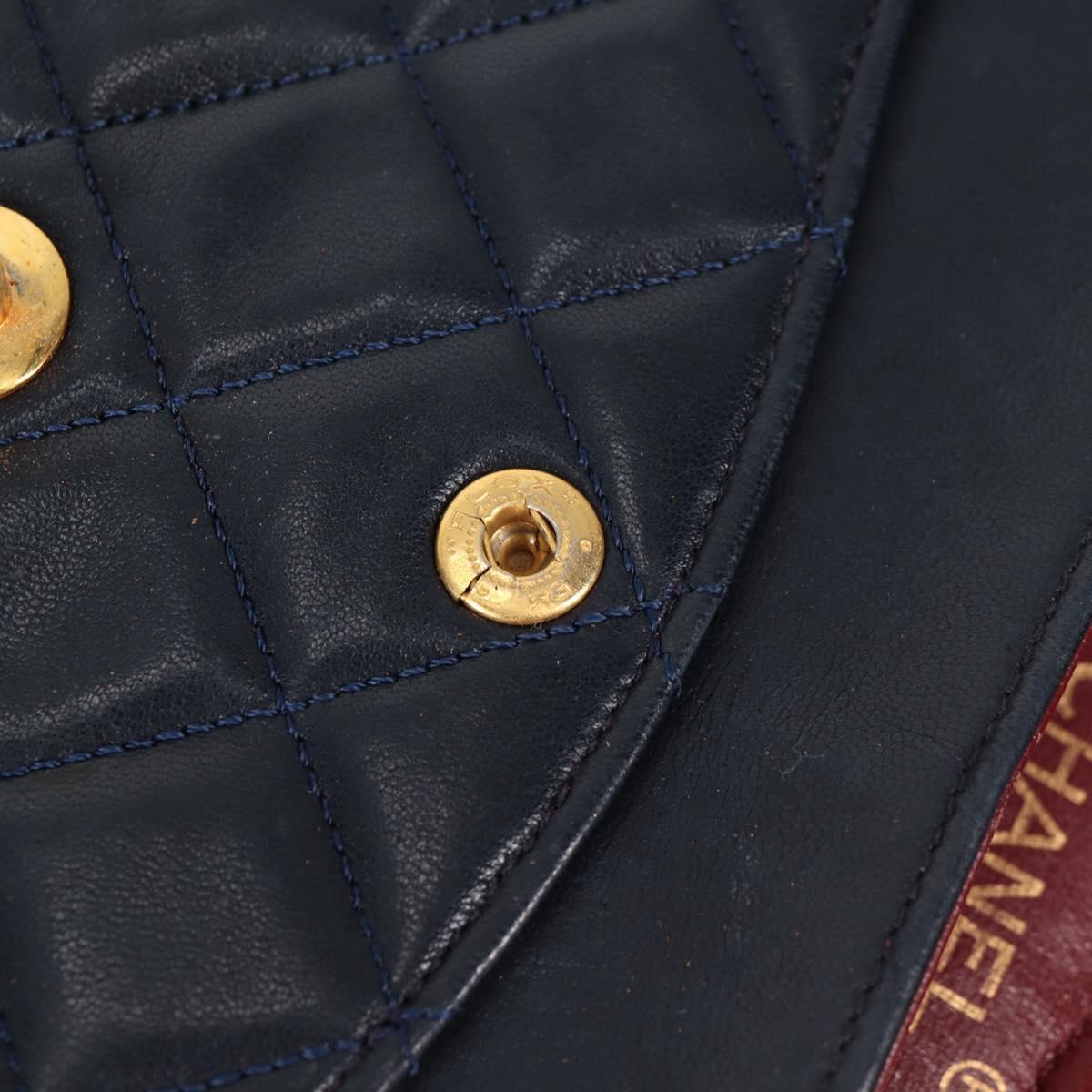 Matelasse 25 Double Flap Chain Bag Lamb Skin Navy Gold CC